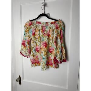 Grand & Greene Blouse Top Women's Small Pink Blue Floral Boho Chic Flowy